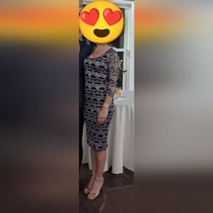 Elegant Navy Lace Midi Dress